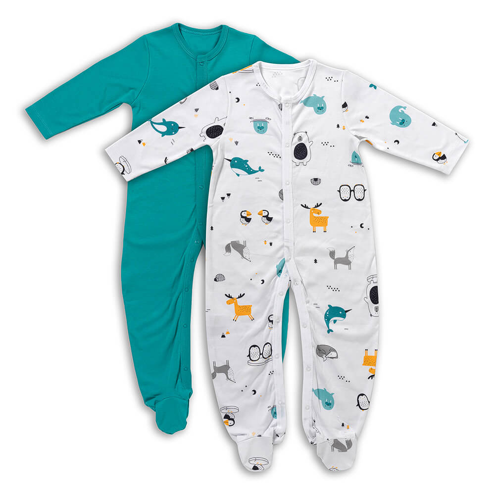 100% Organic Long Sleeve Baby Pyjamas - 2-pack