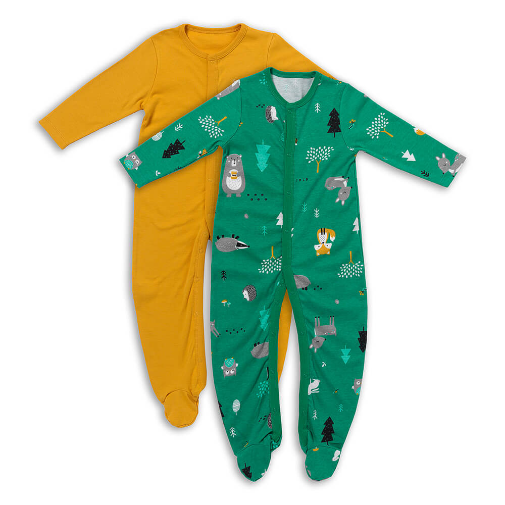 100% Organic Long Sleeve Baby Pyjamas - 2-pack