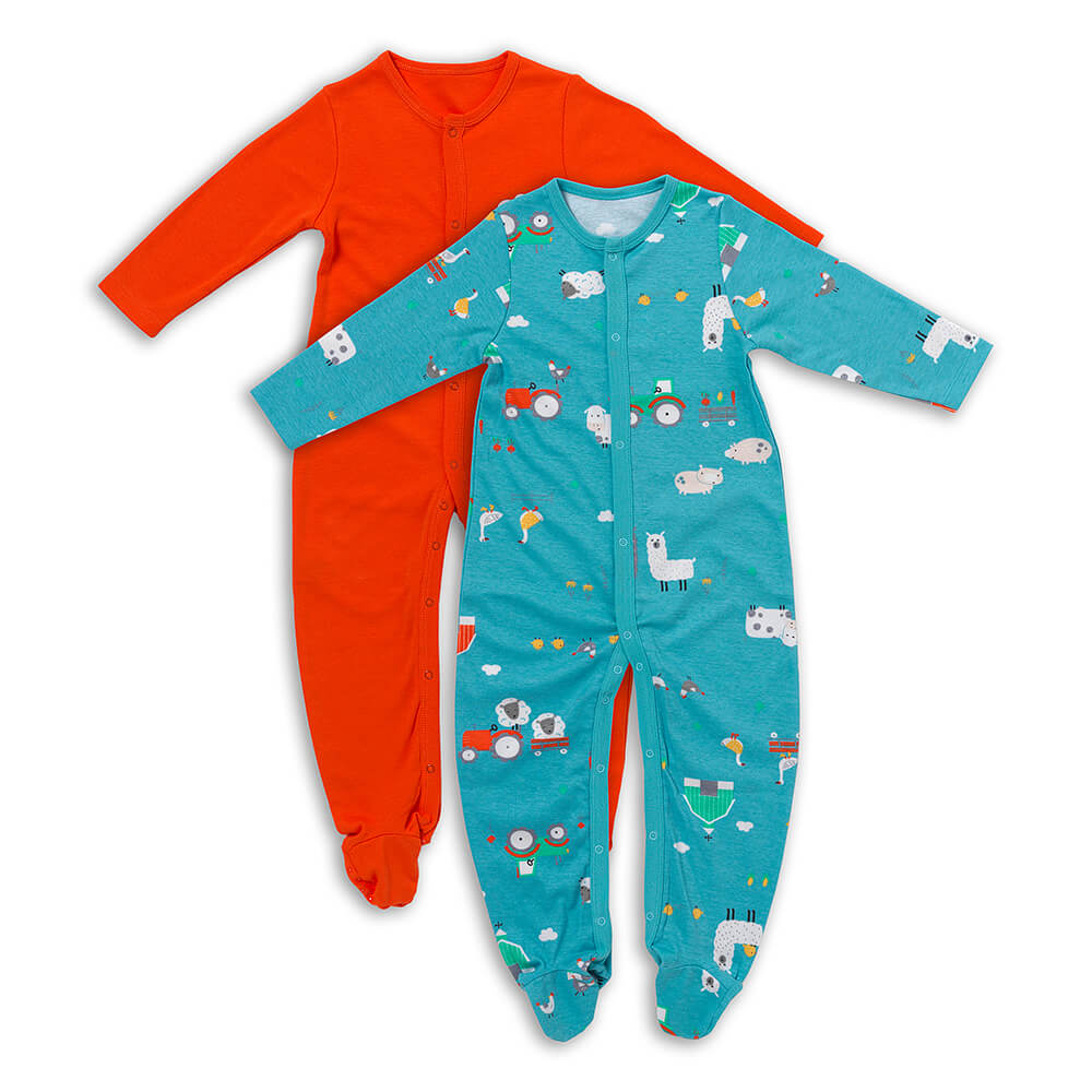 100% Organic Long Sleeve Baby Pyjamas - 2-pack