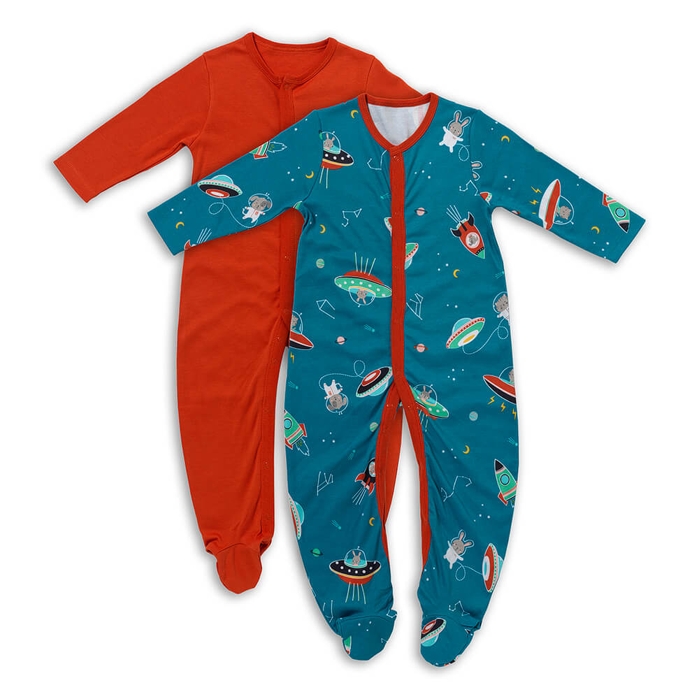 100% Organic Long Sleeve Baby Pyjamas - 2-pack