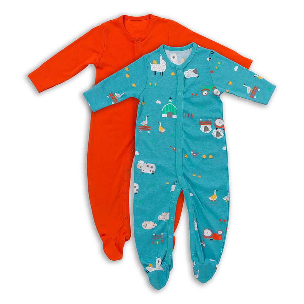 100% Organic Long Sleeve Baby Pyjamas - 2-pack