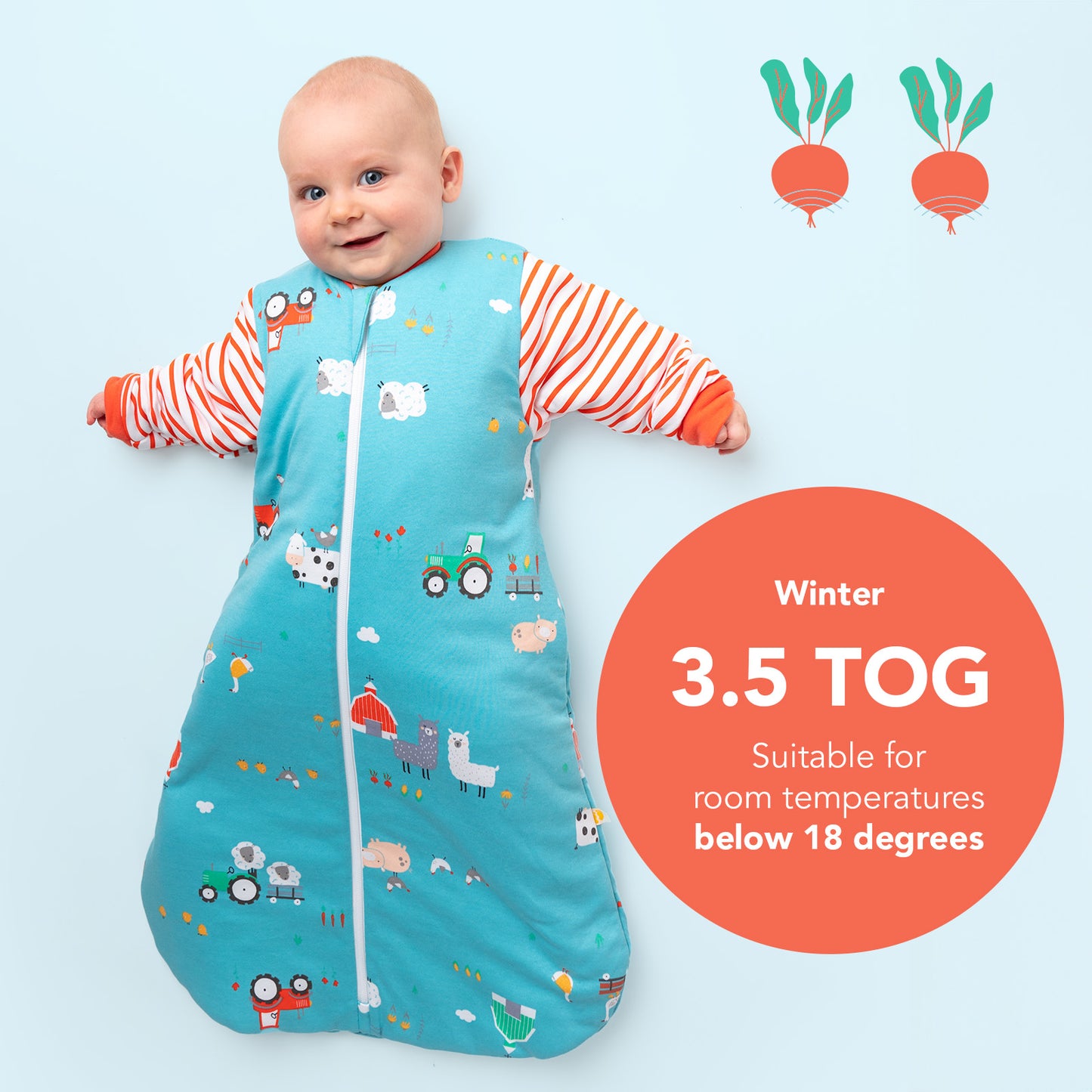 Organic Long Sleeve Baby Sleeping Bag - 3.5 TOG