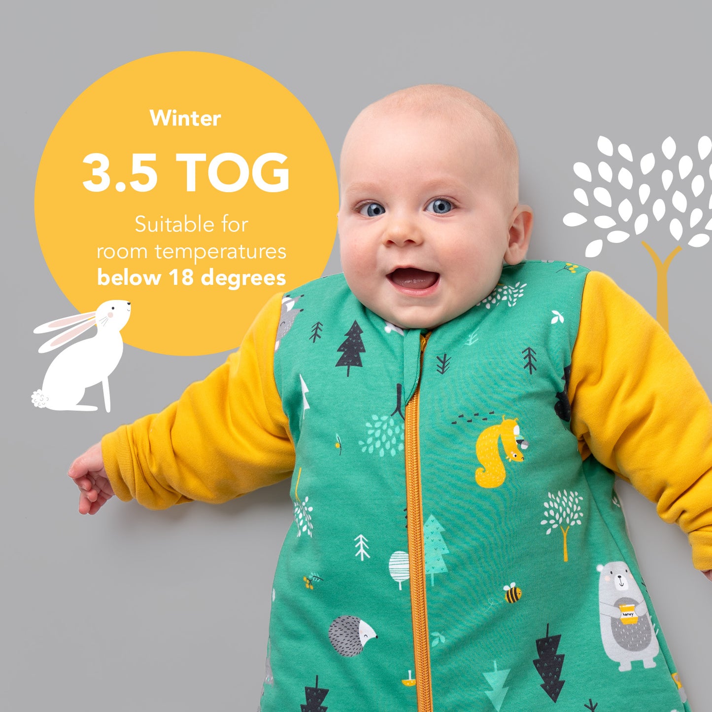 Organic Long Sleeve Baby Sleeping Bag - 3.5 TOG