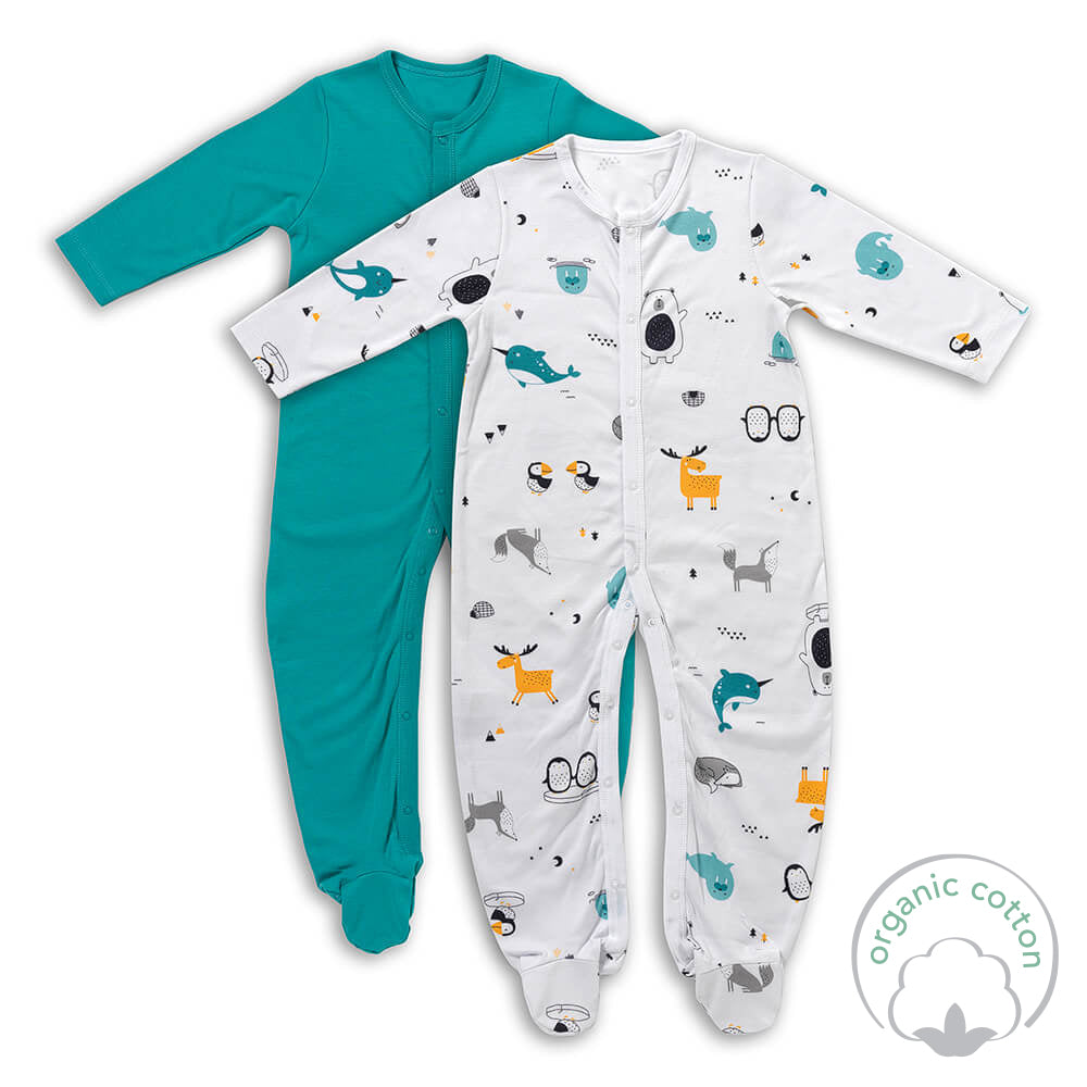 100% Organic Long Sleeve Baby Pyjamas - 2-pack