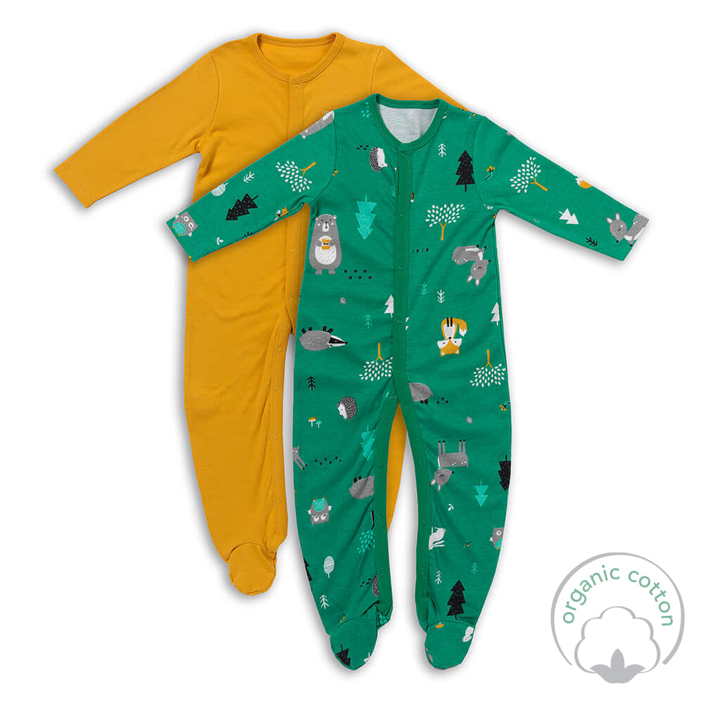 100% Organic Long Sleeve Baby Pyjamas - 2-pack