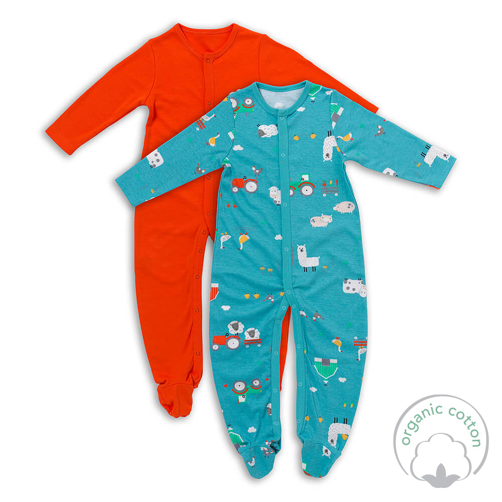 100% Organic Long Sleeve Baby Pyjamas - 2-pack