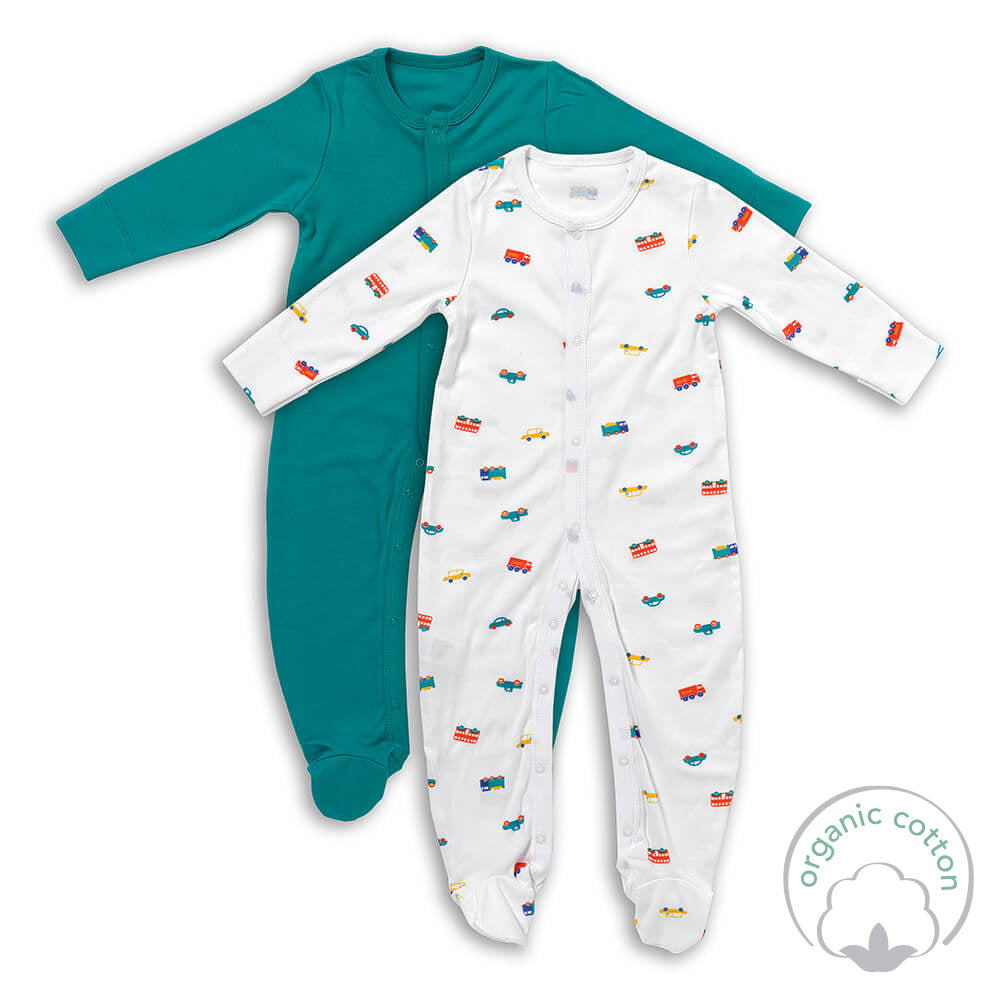 100% Organic Long Sleeve Baby Pyjamas - 2-pack