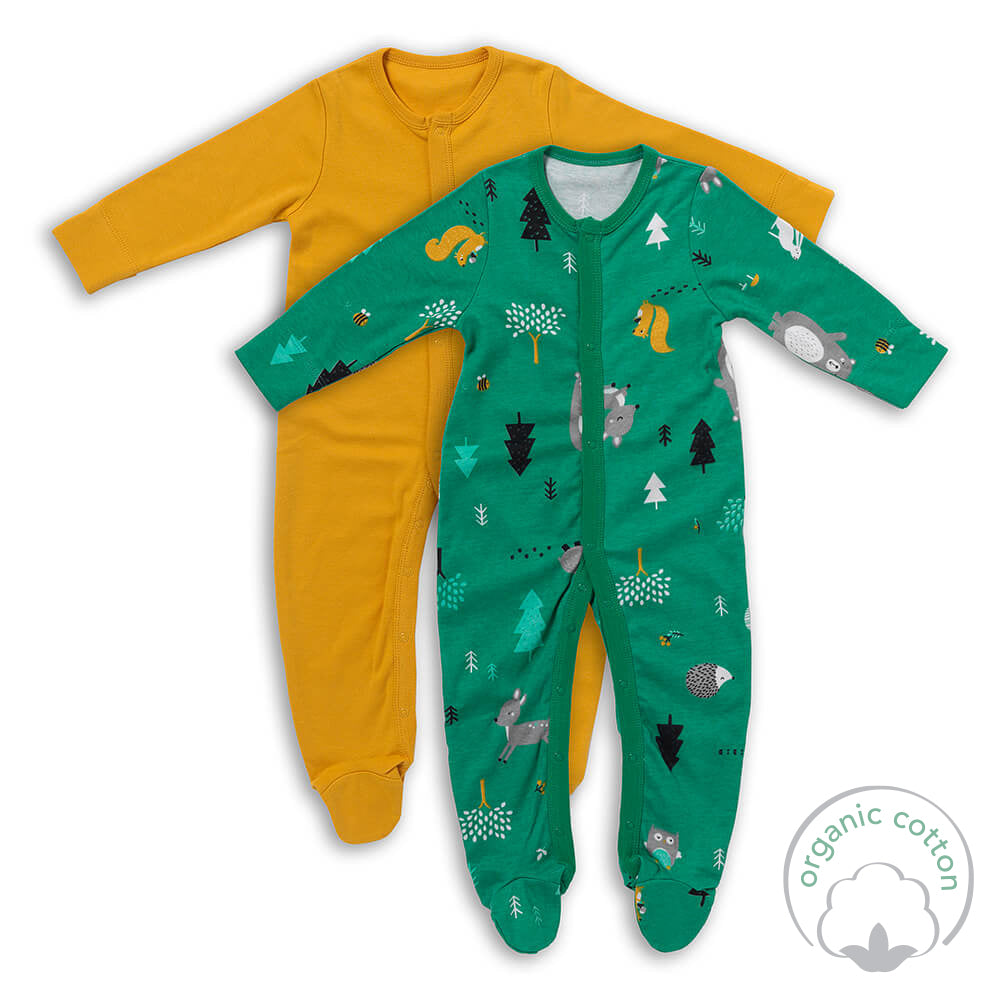 100% Organic Long Sleeve Baby Pyjamas - 2-pack