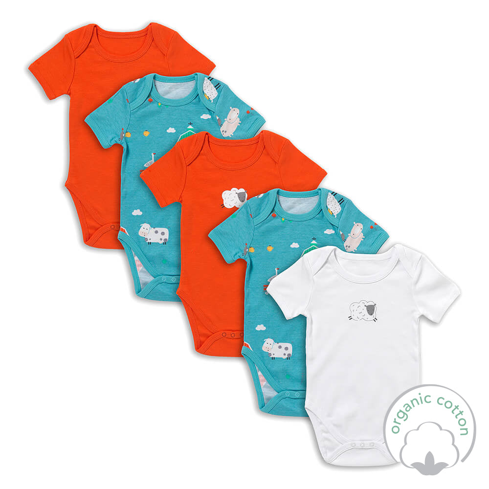 100% Organic Short Sleeve Baby Body - 5-pack