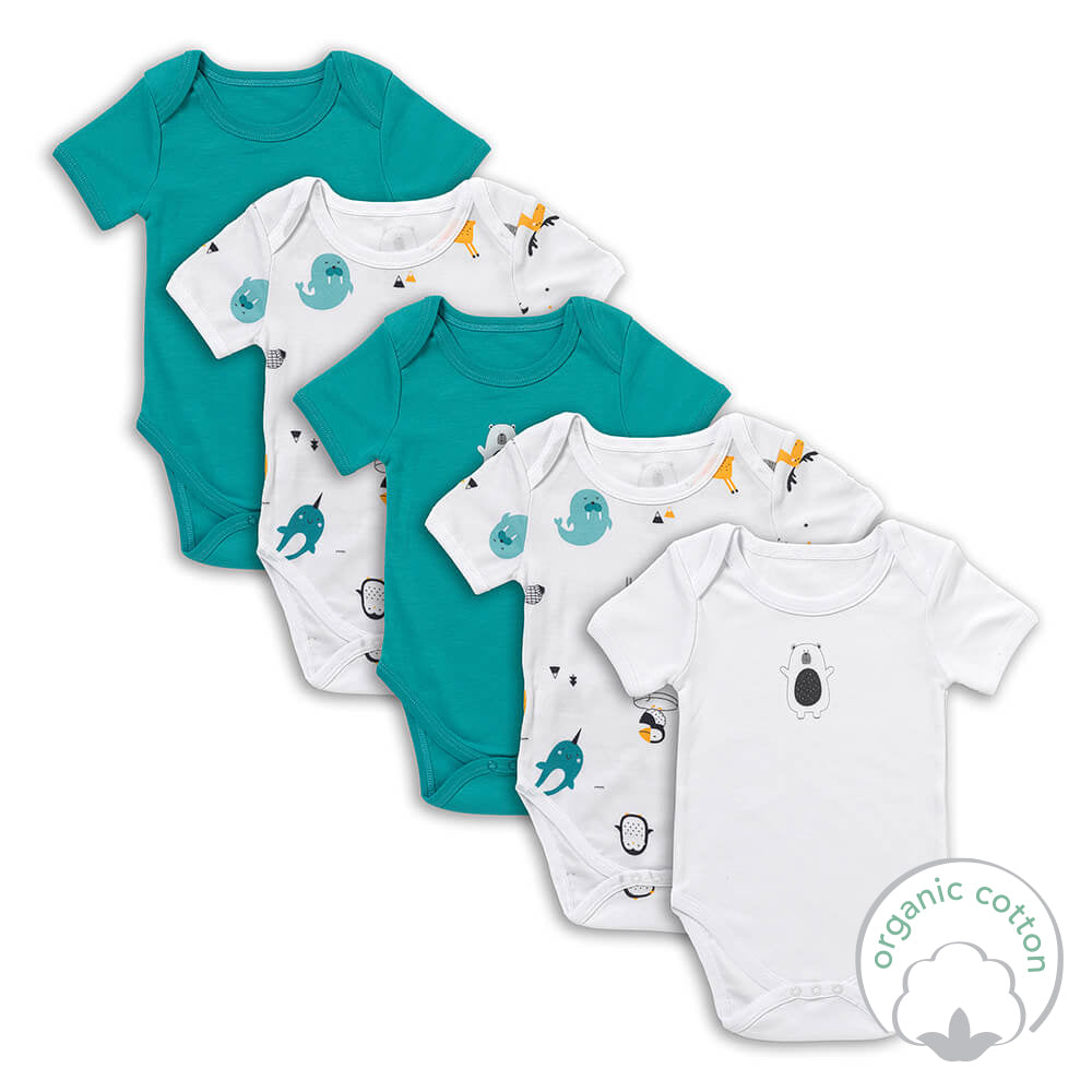 100% Organic Short Sleeve Baby Body - 5-pack