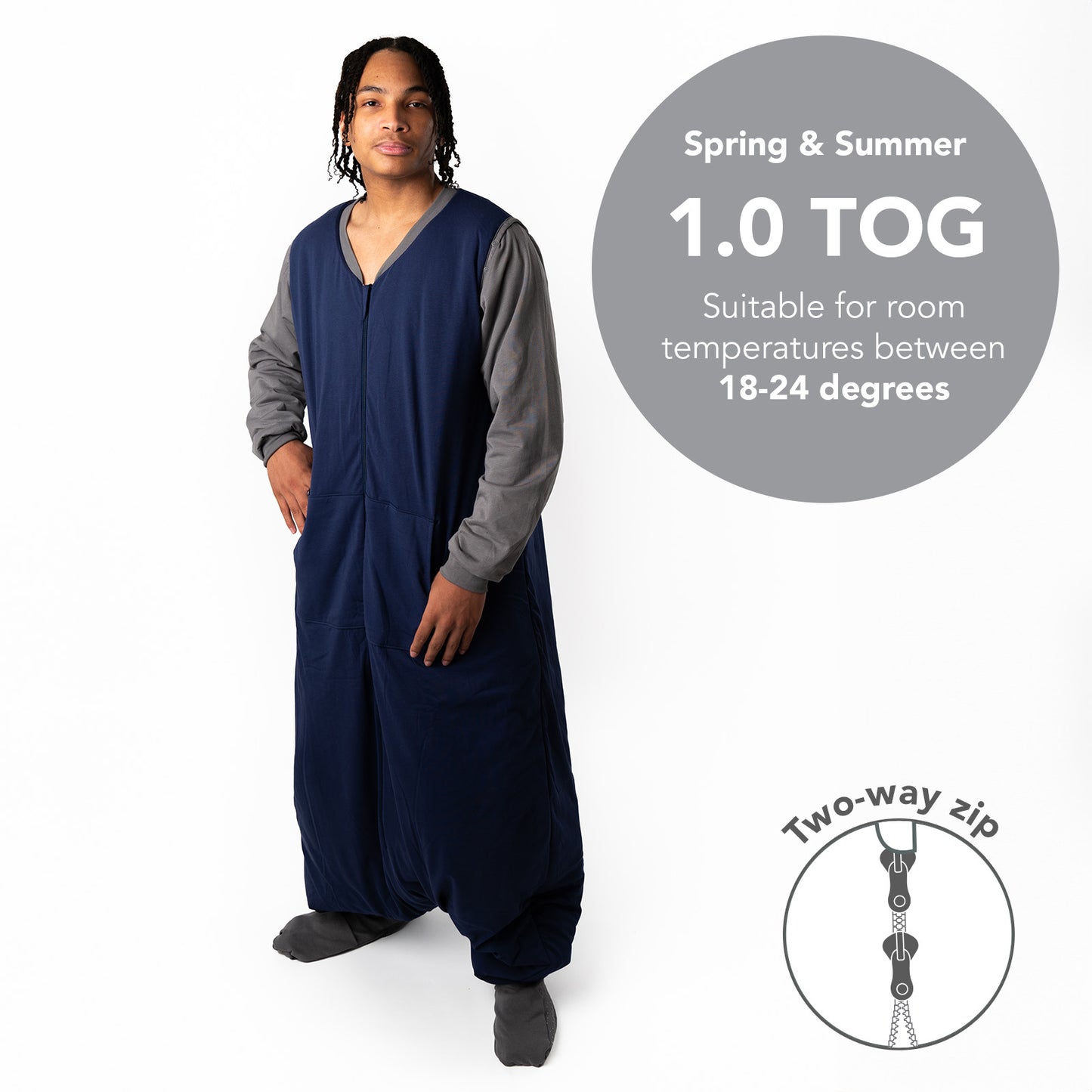 Adult Sleeping Bag with Feet & Detachable Sleeves - 1.0 TOG