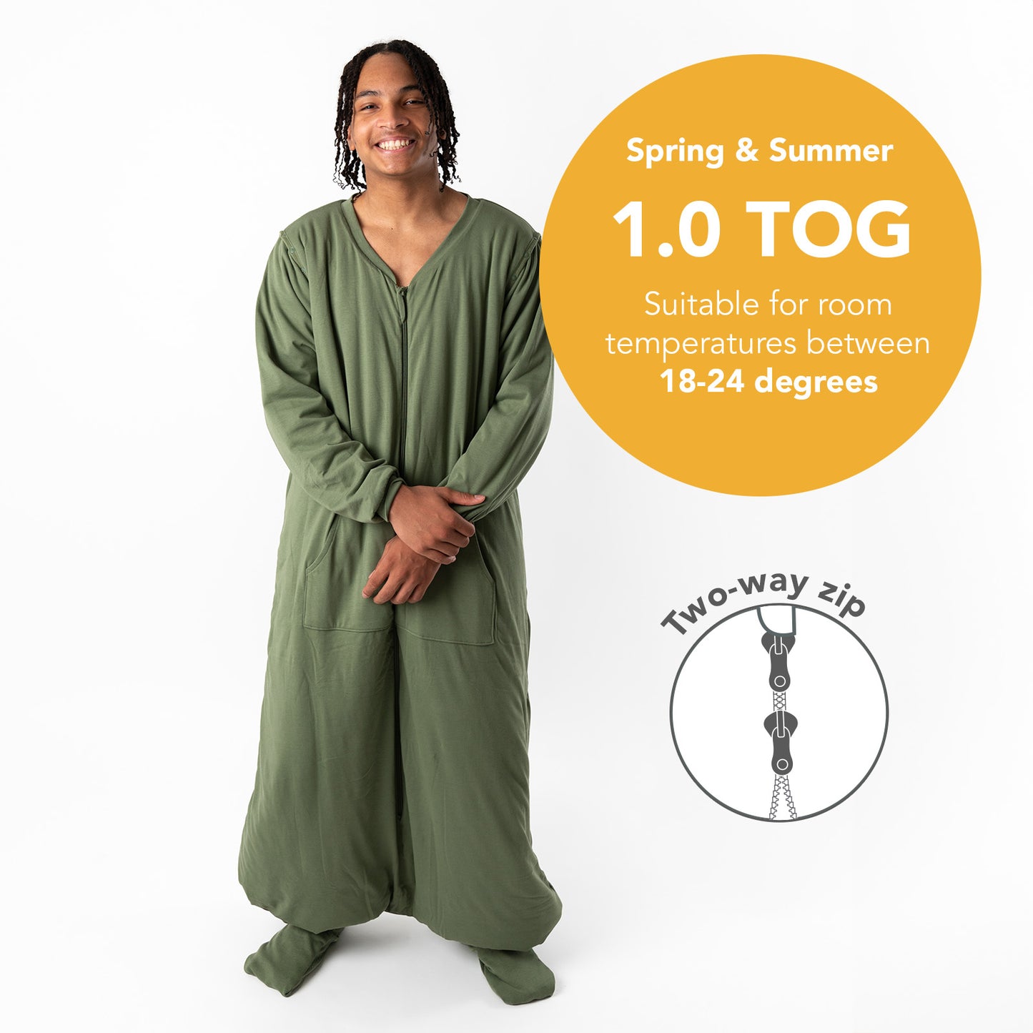 Adult Sleeping Bag with Feet & Detachable Sleeves - 1.0 TOG