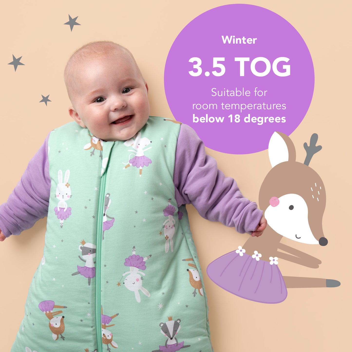 Long Sleeve Baby Sleeping Bag - 3.5 TOG